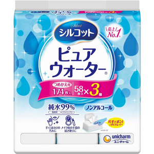 シルコットピュアウォーター 詰替 58枚入×3個 1個