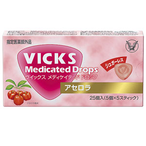 ヴイックス メディケイテッドドロップ シュガーレス アセロラ  25個入×10個 